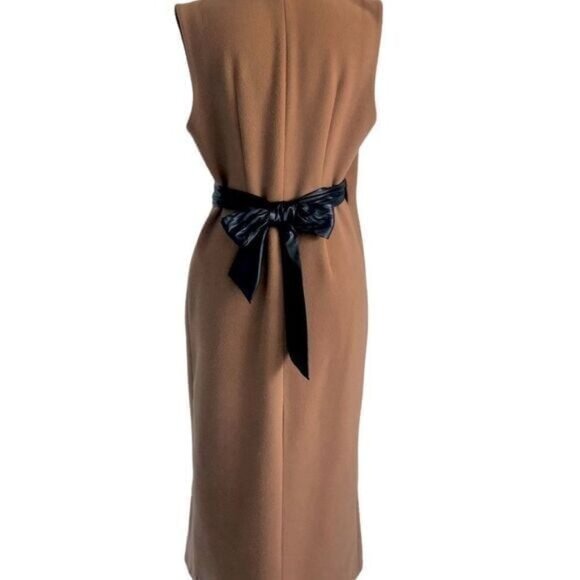 MARNI Luxury Virgin Wool Sleeveless Coat Brown Black Leather Trim Size M - Picture 8 of 10